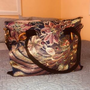 New! Embroidered Blue Gold Multi-color Tote Bag